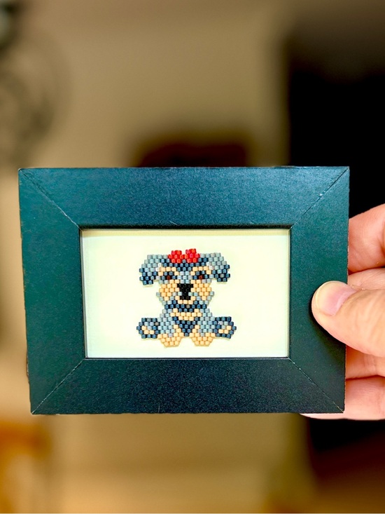 Hand Crafted Other - Tiny Schnauzer Bead Art in Black Frame • Handmade Mini Dog Decor